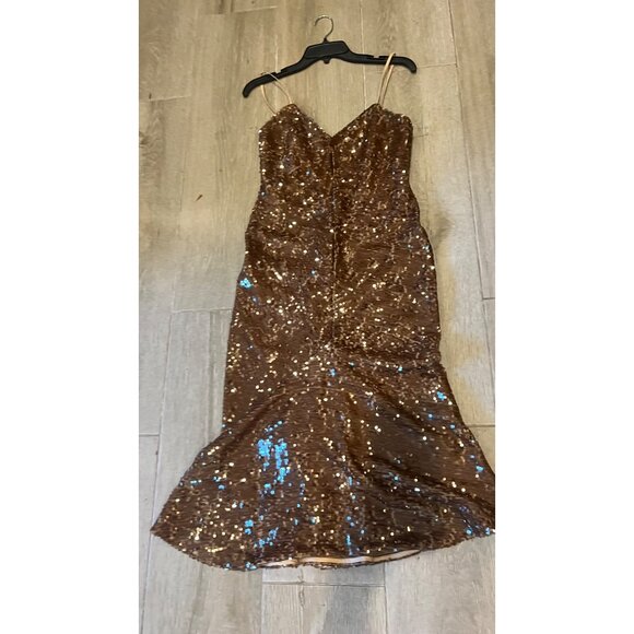 HALSTON Yvonne brown Sequin Sleeveless Midi Dress size 4 NWOT - Picture 9 of 11